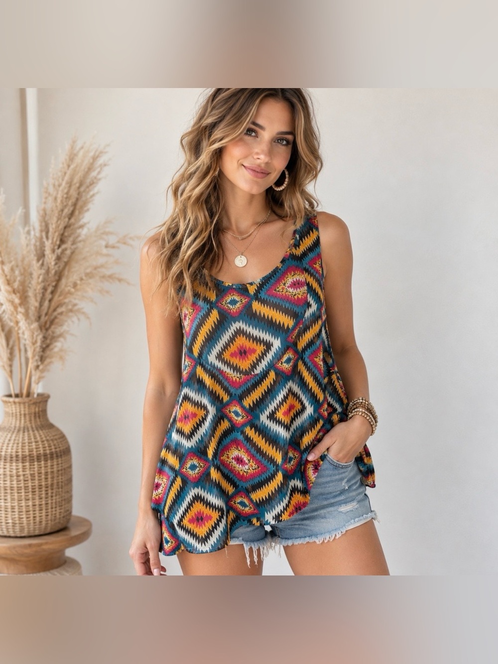 Show Me Your Mumu Tank Top S M Aztec Southwestern Boho Geometric Flowy USA XXS